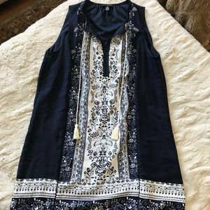 Aqua sleeveless dress with tassels